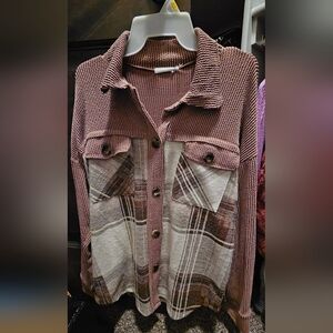 Plaid Button-Up Knit Jacket